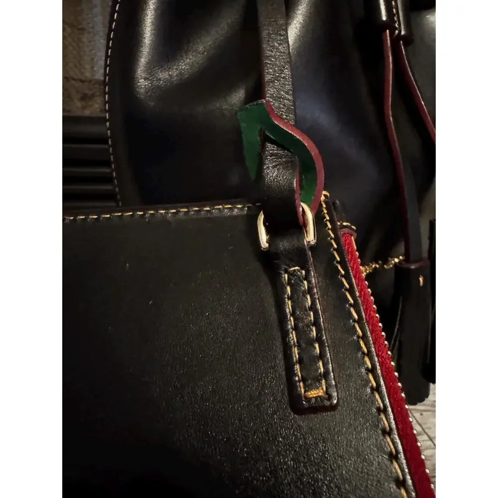Dooney and Bourke smooth drawstring black green leather Serena Bucket bag purse